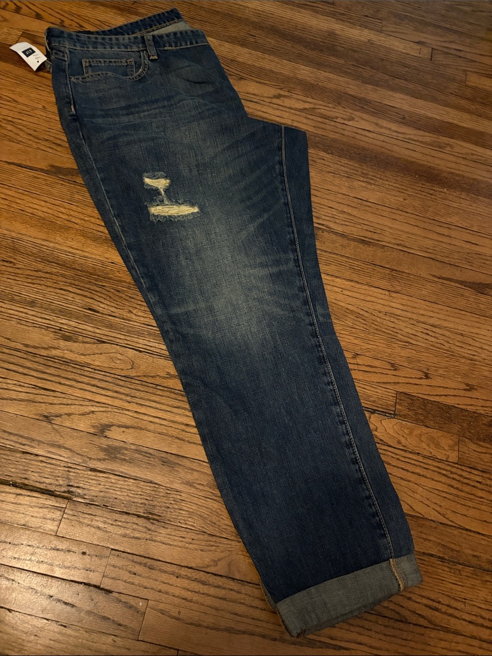 GAP Dark Blue Distressed Boyfriend Jeans